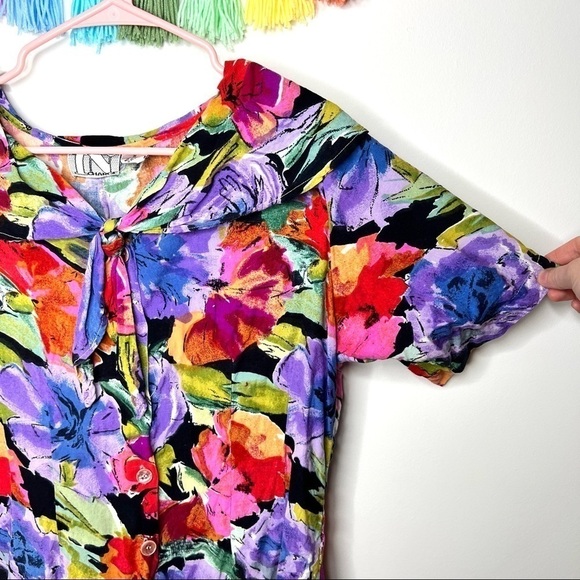 In Charge Vintage 90s Retro Colorful Floral Print Short Sleeve Romper Medium - Picture 3 of 16
